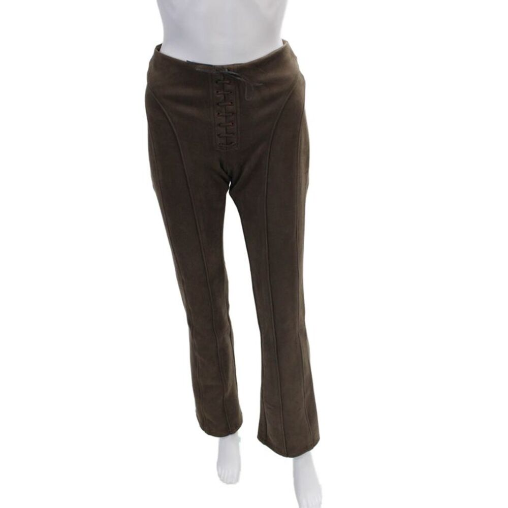 MISBHV Womens Vegan Suede Lace Up Lara Flare Trousers Pants Brown Size Small